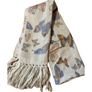 Buttery Fly Scarf 28x36in Tan With Multi Colored Butterflies